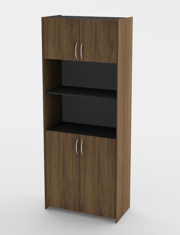 2 Door Office Cupboard Classic Walnut & Charcoal Grey