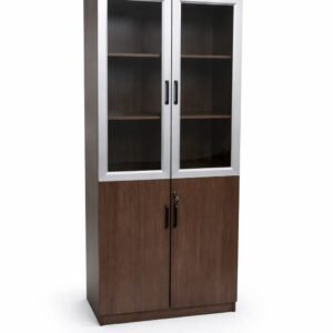 2 Door Office Cupboard Deep Espresso Walnut & Silver