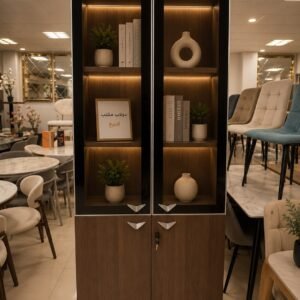 2 Door Office Cupboard Elegant Walnut with Warm LED Display