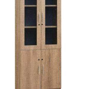 2 Door Office Cupboard Golden Oak & Sleek Glass
