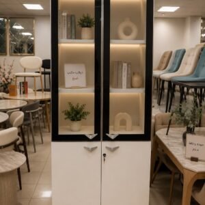 2 Door Office Cupboard Luxury Gloss White with Warm LED Display
