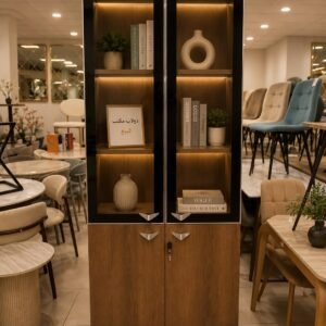 2 Door Office Cupboard Premium Teak Wood with Warm LED Display