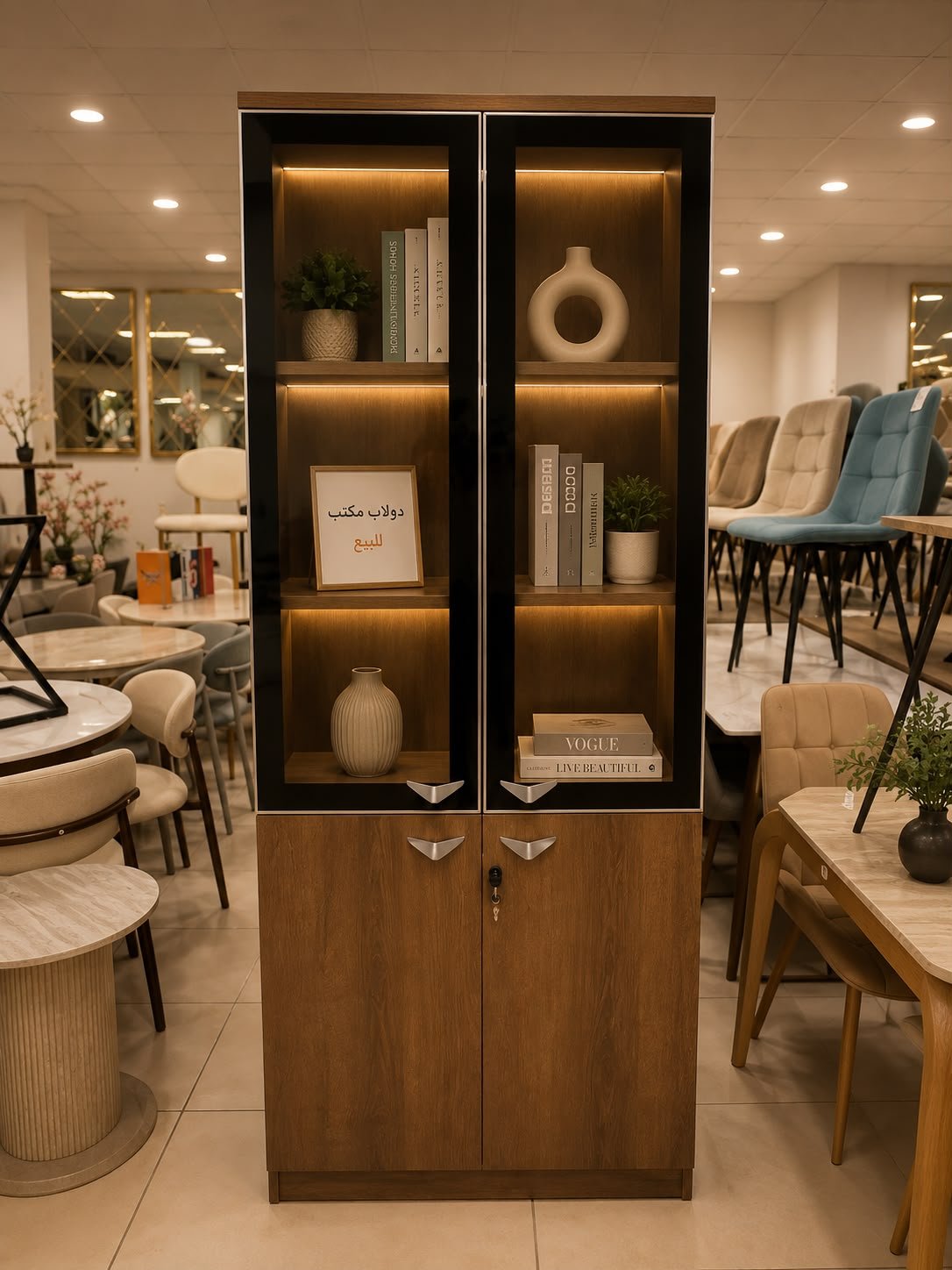 2 Door Office Cupboard Premium Teak Wood with Warm LED Display