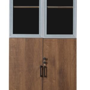 2 Door Office Cupboard Rich Walnut & Metallic Silver