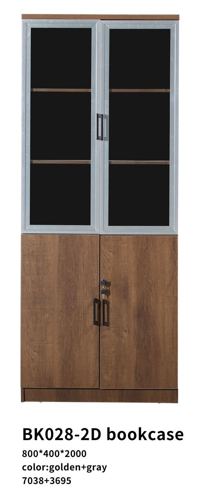 2 Door Office Cupboard Rich Walnut & Metallic Silver