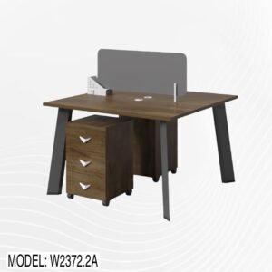 2 Person Workstation with partition Classic Walnut & Charcoal Grey