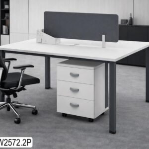 2 Person Workstation with partition Clean White & Dark Charcoal