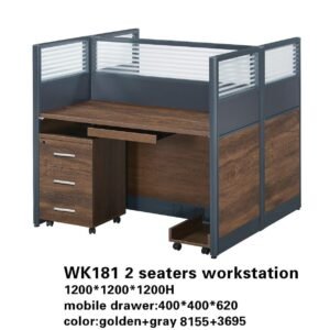 2 Person Workstation with partition Golden Oak & Deep Grey