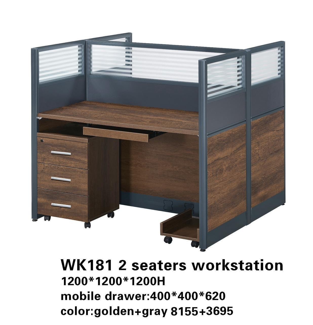2 Person Workstation with partition Golden Oak & Deep Grey