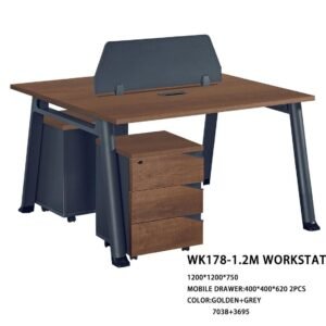 2 Person Workstation with partition Golden Walnut & Grey
