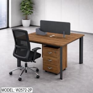 2 Person Workstation with partition Natural Walnut & Charcoal Grey