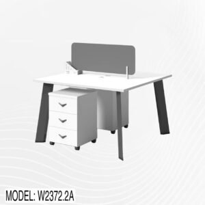 2 Person Workstation with partition Pure White & Charcoal Grey