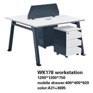 2 Person Workstation with partition White & Dark Grey