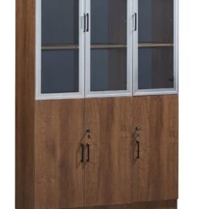 3 Door Office Cupboard Minimalist Gloss White & Silver Glass Frame