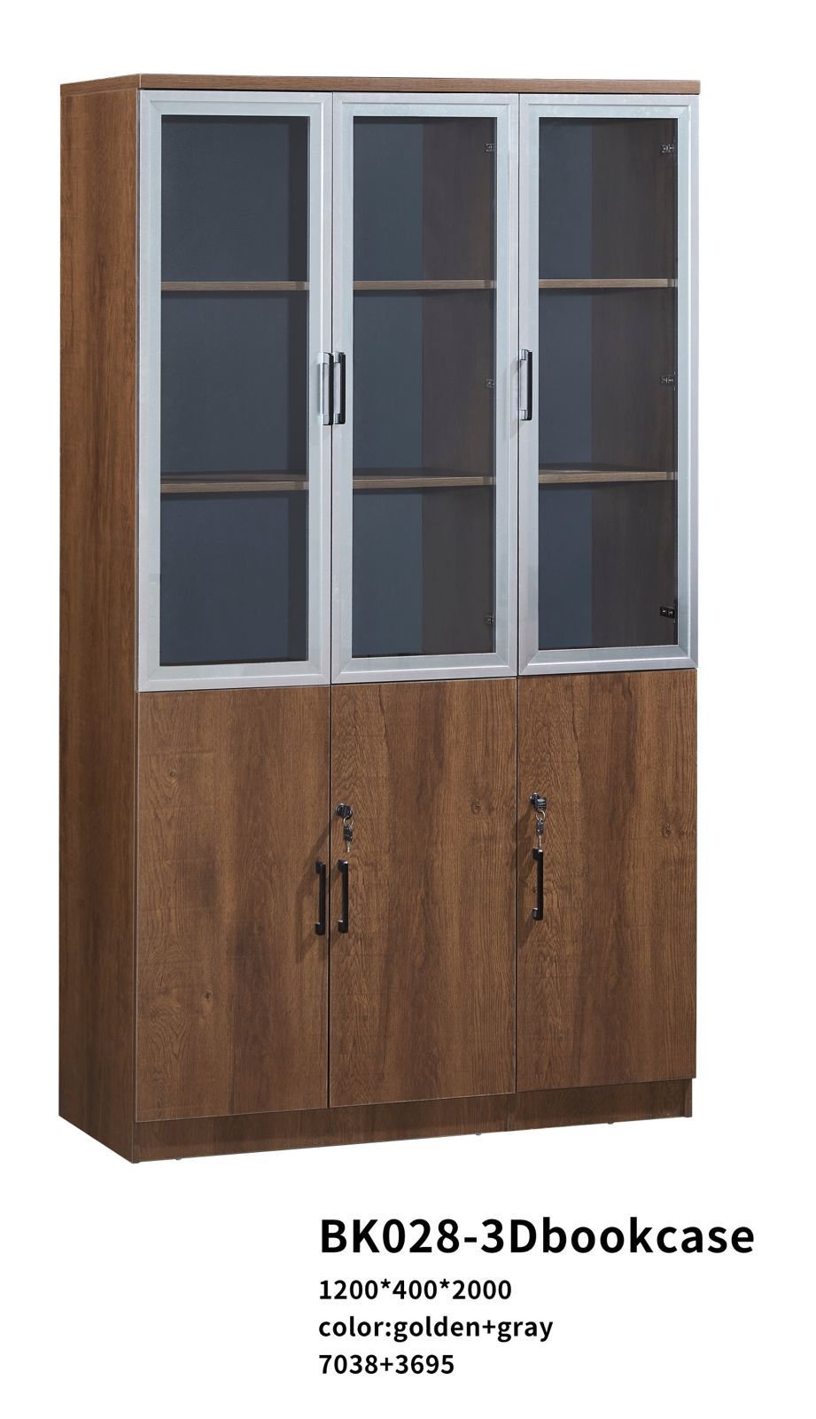 3 Door Office Cupboard Minimalist Gloss White & Silver Glass Frame