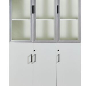 3 Door Office Cupboard Textured Grey Walnut & Silver Glass Frame