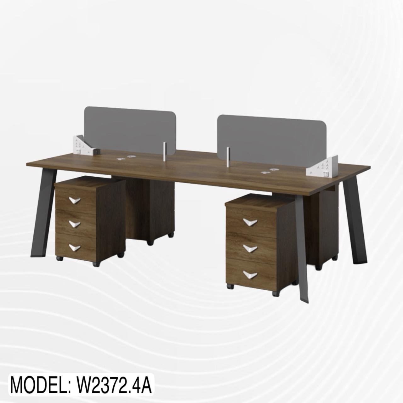 4 Person Workstation with partition Classic Walnut & Dark Grey