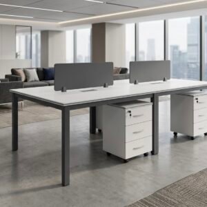 4 Person Workstation with partition Clean White & Slate Grey