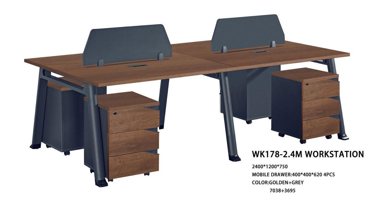 4 Person Workstation with partition Golden Oak & Deep Grey