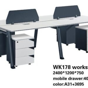 4 Person Workstation with partition Ice White & Deep Grey