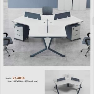 4 Person Workstation with partition Minimalist White & Blue Grey
