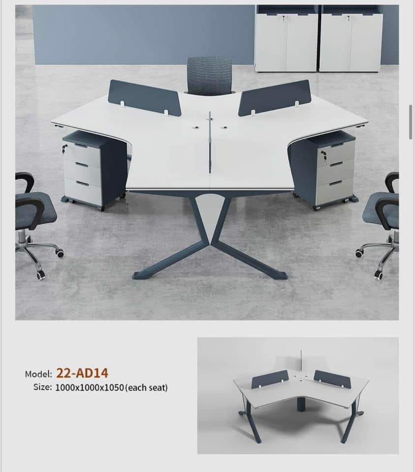 4 Person Workstation with partition Minimalist White & Blue Grey