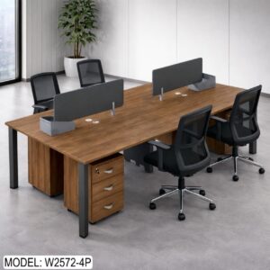 4 Person Workstation with partition Premium Walnut & Charcoal Grey