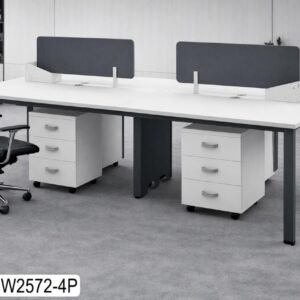 4 Person Workstation with partition Pure White & Charcoal Grey