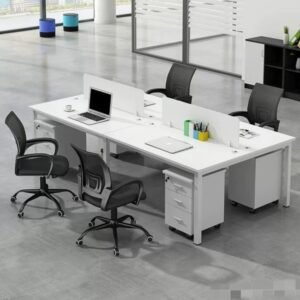 4 Person Workstation with partition Sleek White & Minimalist Grey