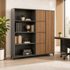 4 door office cupboard charcoal gray warm walnut sectionals open shelving