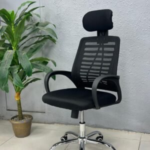 Black High Back Striped Mesh Chair with Headrest