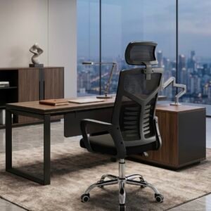 Black High Back Swivel Mesh Chair with Headrest