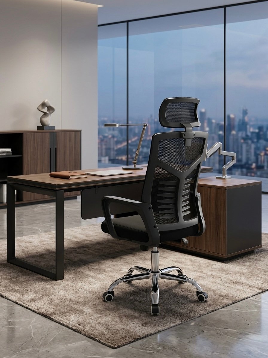 Black High Back Swivel Mesh Chair with Headrest