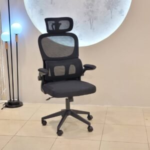 Black Swivel Mesh Chair with Lumbar Support and Headrest