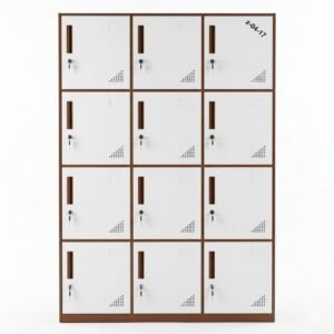 Brown & White 12-Compartment Metal Locker Cabinet with Key Locks