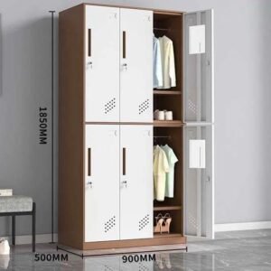 Brown & White 6-Door Metal Locker Cabinet with Vented Doors and Locks