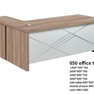 Classic Medium Size Office Table (Model 050) in Light Oak Finish with Sleek White Front Panel and Cross Hatch Silver Accents