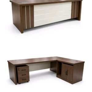 Classic Medium Size Office Table in Dual Tone Walnut with Side Return and Drawer Unit