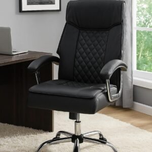 Executive Leather Round Chair – Classic Midnight Black with Diamond Stitched Backrest