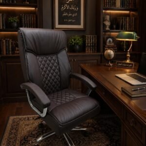 Executive Leather Round Chair – Deep Espresso Brown with Diamond Stitched Backrest