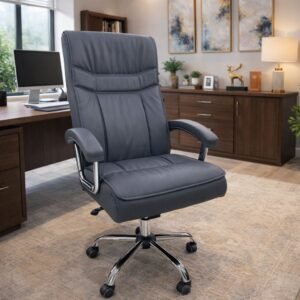 Executive Round Leather Chair – Charcoal Sleek Edition