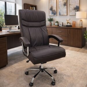 Executive Round Leather Chair – Dark Brown Sleek Edition