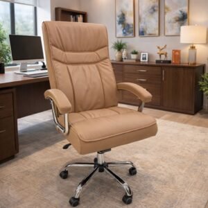 Executive Round Leather Chair – Tan Sleek Edition