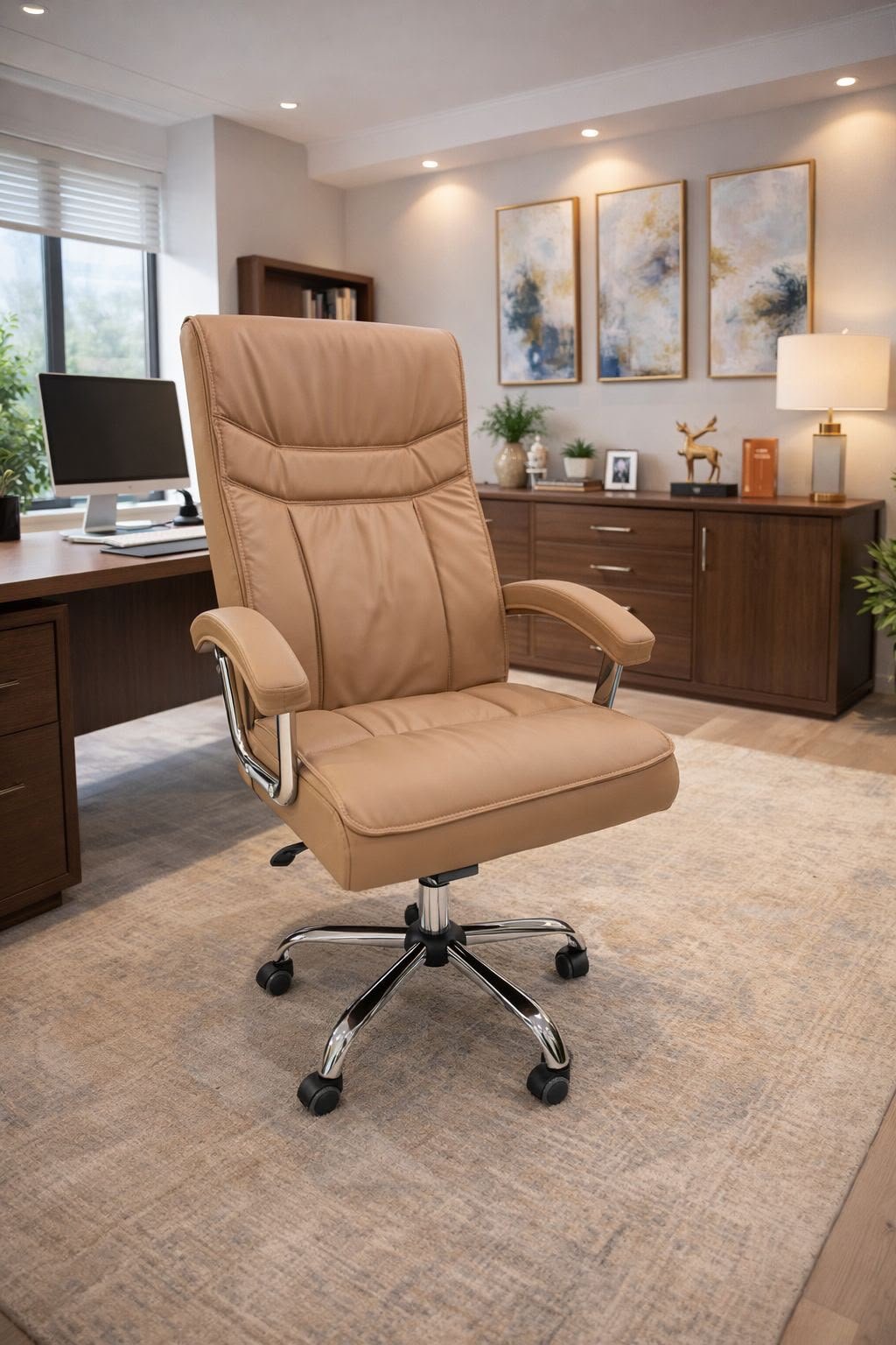 Executive Round Leather Chair – Tan Sleek Edition