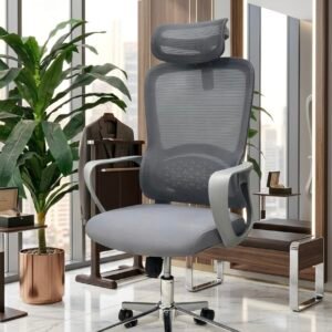 Grey High Back Mesh Chair with Headrest