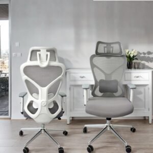 Grey Swivel Mesh Chair with Headrest