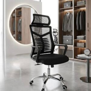 High Back Swivel Mesh Chair with Spine Support and Headrest