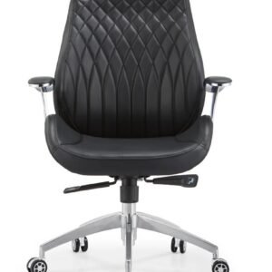 Luxurious Chinese Leather High Back Executive Chair in Black with Diamond Stitched Backrest & Chrome Base