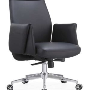 Luxurious Chinese Leather High Back Executive Chair in Black with Ultra Plush Headrest & Sleek Wrapped Armrests