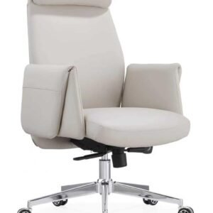 Luxurious Chinese Leather High Back Executive Chair in Off White with Ultra Plush Headrest & Sleek Wrapped Armrests